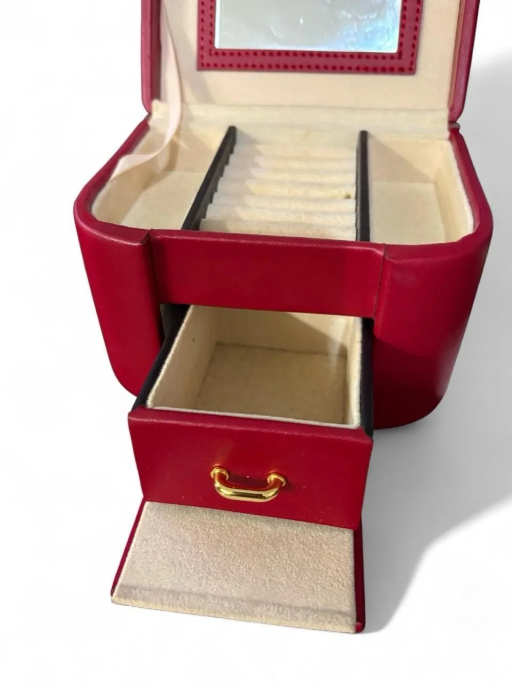 Dazzle Genuine Red Leather Mini Trunk Jewelry Box Case Travel Vanities Storage